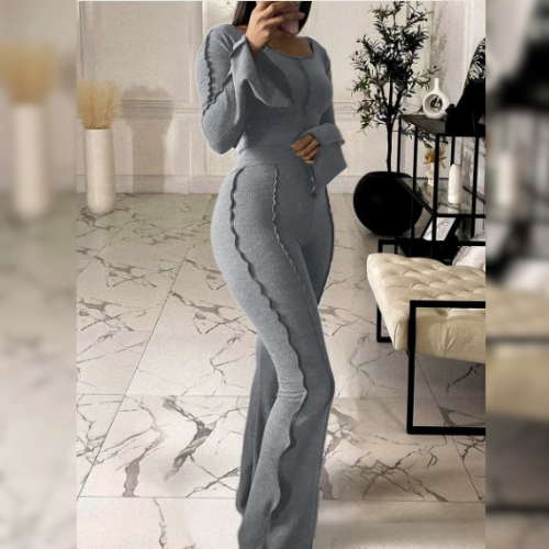 ✨ Ensemble deux pièces pour femme – Haut court à manches longues & pantalon évasé 👗👠