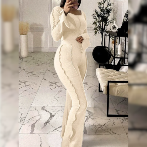 ✨ Ensemble deux pièces pour femme – Haut court à manches longues & pantalon évasé 👗👠